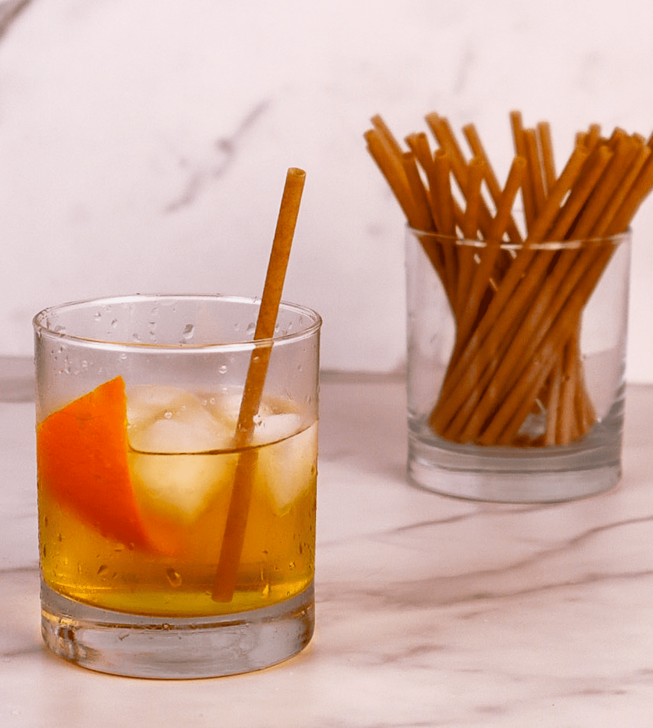 6" Cocktail Hemp Straw in a glass of scotch